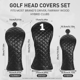 FINGER TEN Golf Club Head Covers Wood Driver Fairway Hybrid Rescue, Golf Club Covers Woods Novelty Synthetic Leather with Interchangable No.Tag for Men Women Kids (Dark-3 Pack)