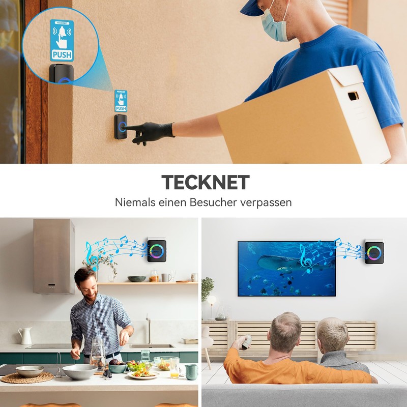 Tecknet Waterproof Wireless Bell Set Wireless Doorbell