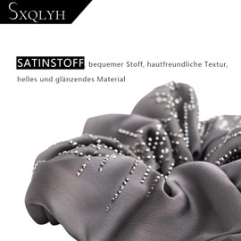 SXQLYH Hair Bobbles Satin Elastics with Crystal Stones, Satin Hair Scrunchie, Soft Comfortable Satin Hair Scrunchies, Ponytail Holder, Bobble for Women, Long Hair (Grey)