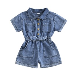 ZZLBUF Toddler Baby Girl Denim Jumpsuit Short Sleeve Jean Romper Shorts Jumpsuit Overalls Summer Clothes One Piece Outfits (Blue, 4-5 Years)