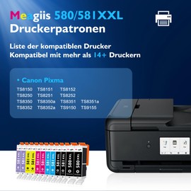 Meagiis PGI-580 CLI-581 XXL Printer Cartridges Compatible with Canon 580XXL 581XXL for Pixma TS8350 TS8351 TS8150 TS8151 TS8251 TS8250 TS8252 (2 PGBK, 2 Black, 2 Yellow, 2 Cyan, 2 Magenta, 2 Photo blue )