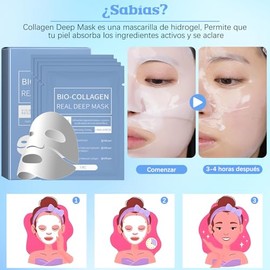 Mascarilla Bio-Colágeno, Mascarilla de Colágeno, Minimiza los Poros Mejora la Elasticidad, Collagen Mask, Mascarillas Faciales para Reafirmación del R