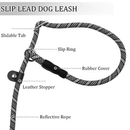 YUCFOREN 10FT / 20FT Long Slip Lead Dog Leash, 3/8" Thick Nylon Reflective Rope No-Pull Training Lead for Medium Large Dogs (10FT * 3/8", Black)