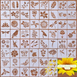 KRUCE 60 Pieces Stencils for Painting, Reusable Stencils, Painting Templates for DIY Scrapbooks, Painting on Wood, Wall, Home Decoration (Blooming Plants)