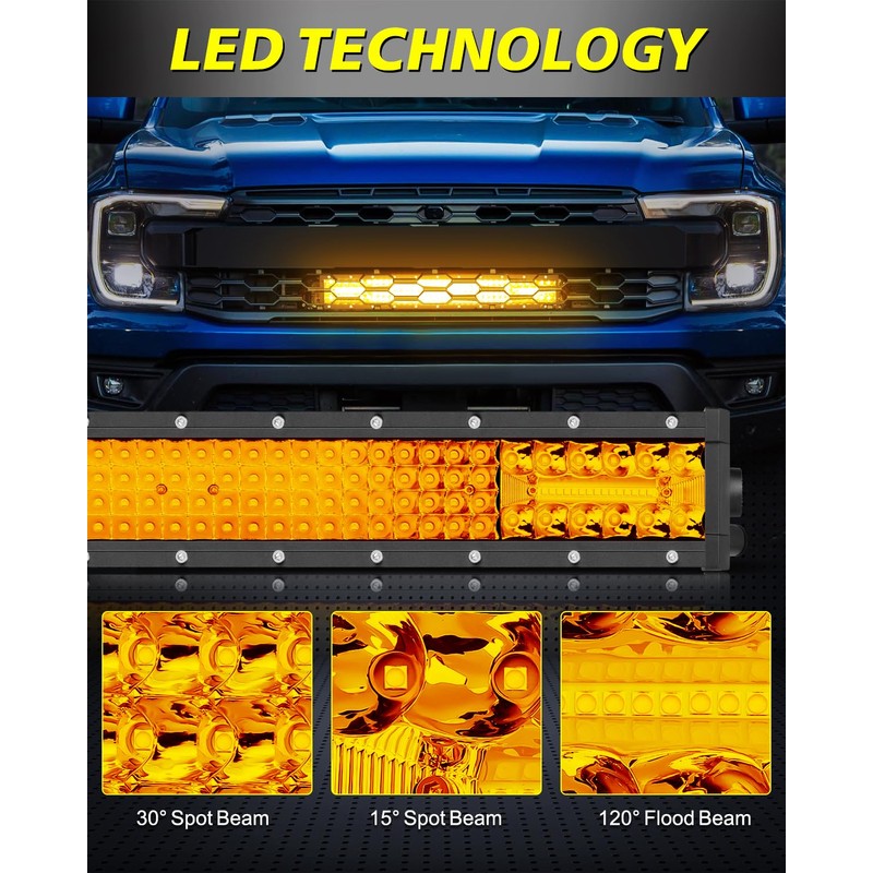 20 Inch Amber LED Light Bar, AKD Part 150W Spot