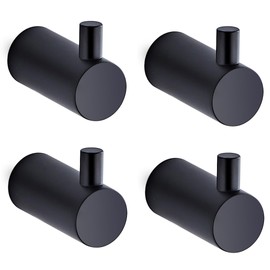 Gudetap (4-Pack Matte Black Towel Hooks Wall Mounted for Bathroom Bedroom, SUS304 Stainless Steel Round Bath Robe Hook Coat Hooks Clothes