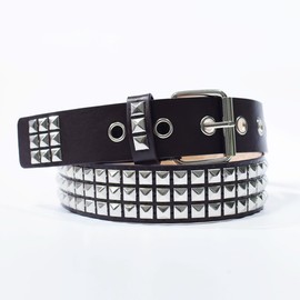 LZCNM Black Studded Belt Metal Punk Rock Rivet Belts with Bright Pyramid Studs for Men Women (Silver Studded, Fit Pant 31-36 inch)
