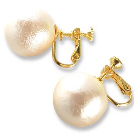 R-days Daikanyama Women's Large Cotton Pearl Earrings, Made in Japan, Cotton Brass