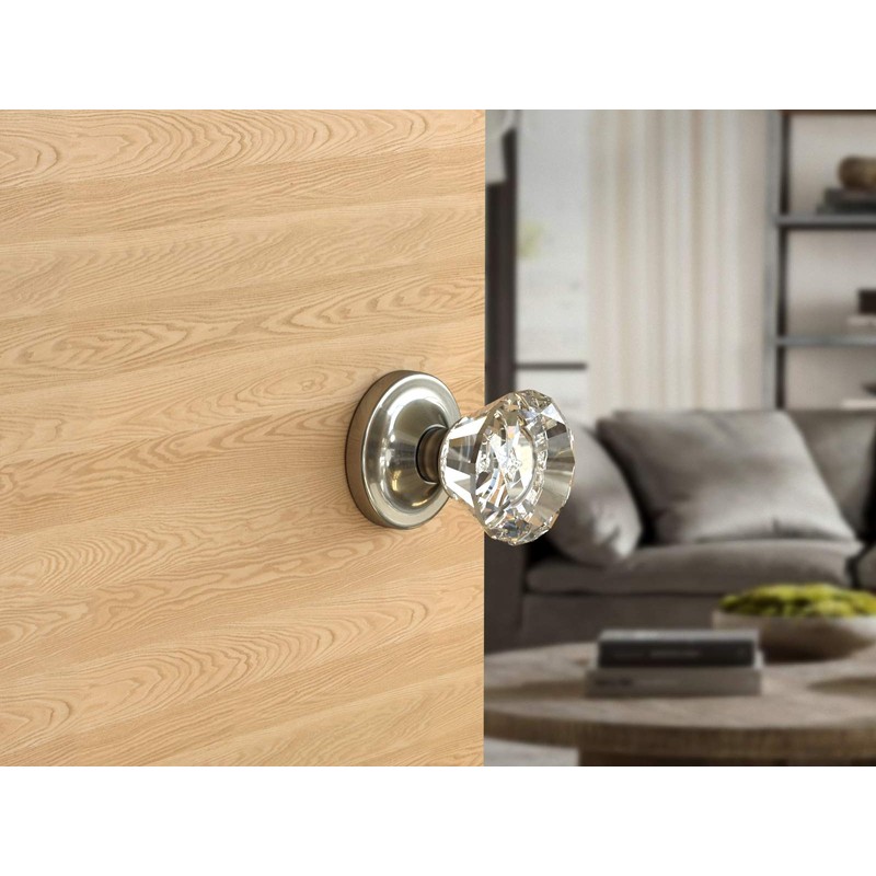 (6 Pack) Dummy Diamond Round Brilliant Crystal Door Knobs Satin