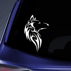 Bargain Max Decals Tribal Wolf Outline Sticker Decal Notebook Car Laptop 5.5" (White)