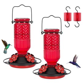 FEED GARDEN FEED GARDEN Glass Hummingbird Feeder for Outdoors Hanging, 16 OZ Humming Bird Feeders with 4 Bee Guard Feeding Ports & Built-in Ant Moat, Hummingbird Gifts for Mom Bird Feeder for Outside, Red,2 Pack