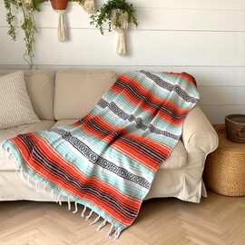 Handwoven Mexican Falsa Blanket - Soft & Durable Serape, Beach, Picnic & Camping Throw - 70"x50" (Sunset)