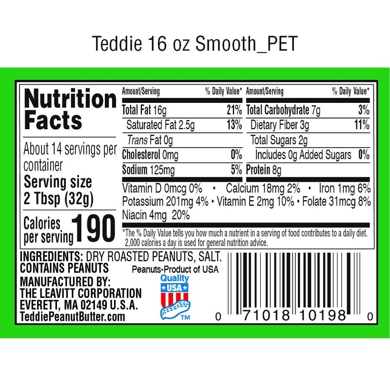 Teddie All Natural Old Fashion Smooth Peanut Butter (Pack of