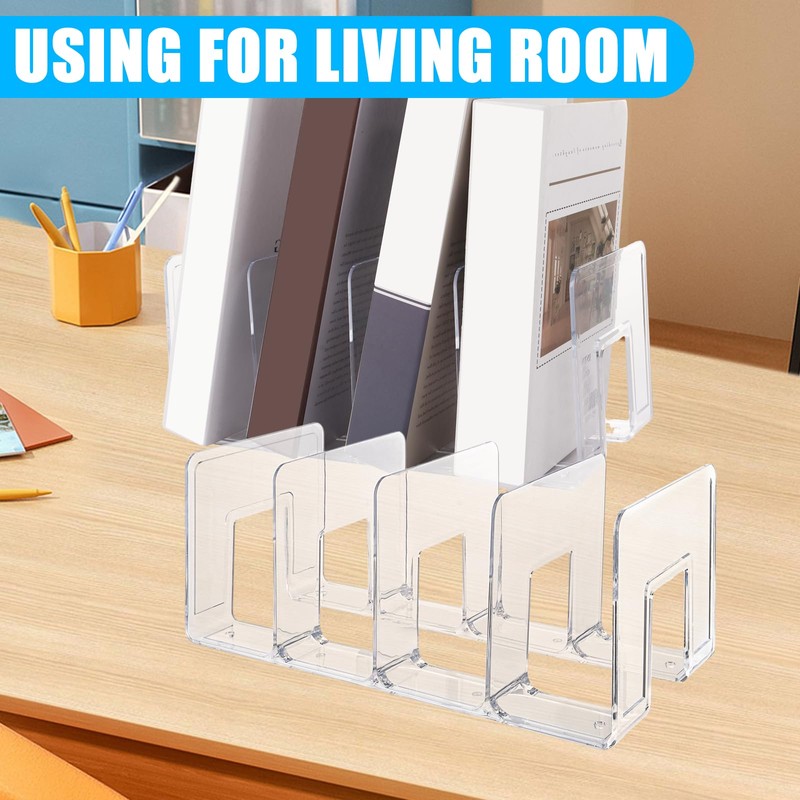 ASelected 2 Pack Acrylic Magazine Holder,4 Slots Clear Multifunctional Desktop