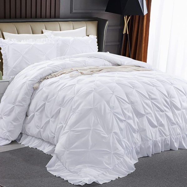 HOMBYS Oversized King Comforter Set, Ultra Soft Pinch Pleat Bedding