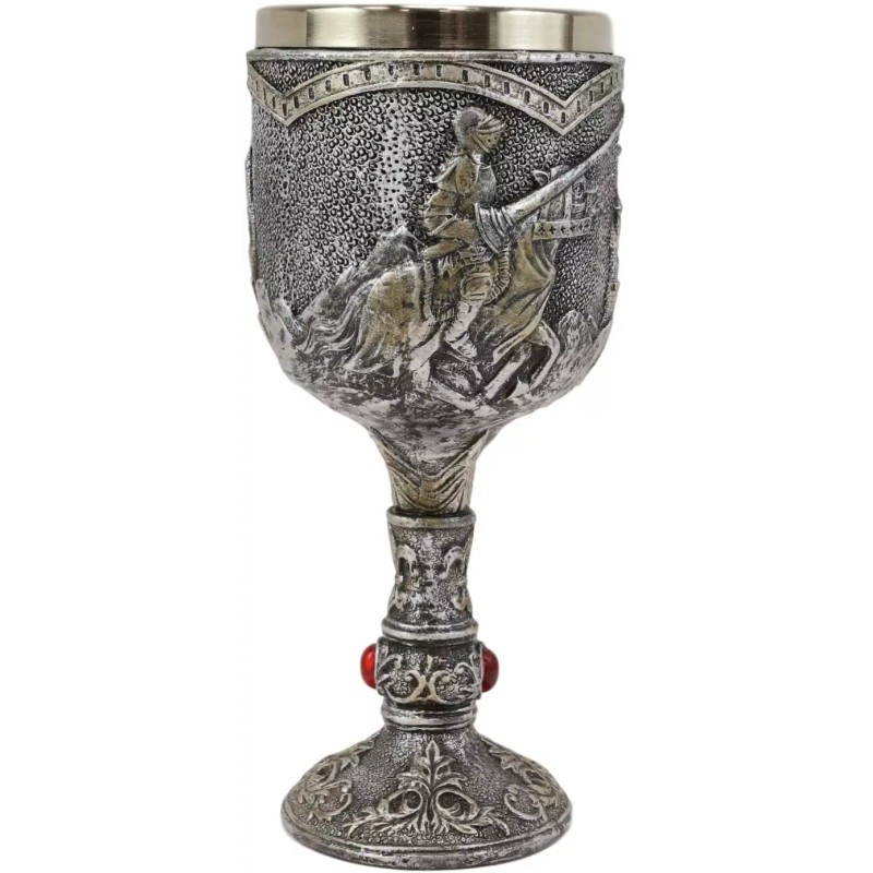 Medieval Castle Jostling Knights On Horse King's Tournament Wine Goblet