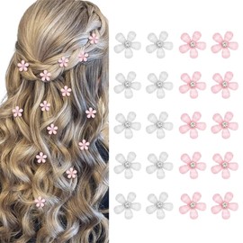 Mini Flower Hair Clips with Rhinestones, 20 Pieces Pink/White Small Flower Hair Clips, Mini Cute Rhinestone Metal Hair Pins for Women, Decorative Hair Clips, Wedding Hair Clips, Flower Hair