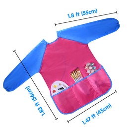 KUUQA 2 Piece Waterproof Children's Art Smock Kids Art Aprons with Long Sleeve 3 Roomy Pockets,Art Painting Supplies (Paints and brushes not included)