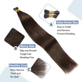 Brown I Tip Hair Extensions Human Hair 28 Inch #2 Dark Brown Itip Hair Extensions 50g/50Strands Straight Pre Bonded I Tip Hair Extensions