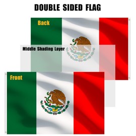 WANSHUNDE Mexican Flag 3x5 Outdoor Double Sided - Heavy Duty Polyester Mexican MX National Flags for Outside Car Hood 4 Rows Hemming Mexico Flag with 2 Brass Grommets