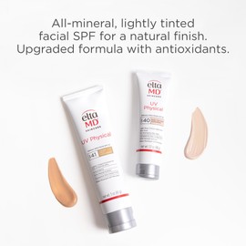 EltaMD UV Physical Tinted Mineral Sunscreen for Face SPF 41, 100% Mineral Actives Tinted Face Lotion, Water Resistant, Paraben-Free, Transparent Zinc Oxide Finish, Facial Travel Size Sunscreen 3 oz