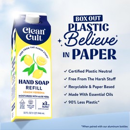 Cleancult Liquid Hand Soap Refills - Lemon Verbena - Moisturizes Dry & Sensitive Skin - Made with Aloe Vera & Essential Oils - Eco Friendly - Paper-Based Packaging - 32 oz/3 Pack