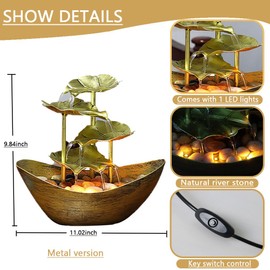 Resin Bronze Lotus Leaf Tabletop 4-Tier Fountain with Waterfall for Home Decoration