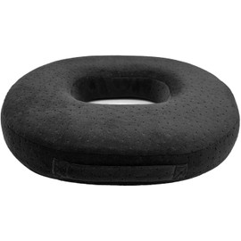 Donut Pillow Memory Foam Seat Cushion - Non-Slip Bottom,Portable Orthopedic Hemmoroid Pillow Cushion Support Pad for Tailbone Pain，Coccyx, Bed Sores, Post Natal, Sciatica (Black)