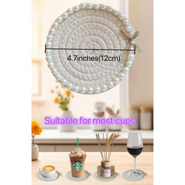 Jullya Drink Coasters with Pearl [2 Pack],Cotton Woven Absorbent Boho Coaster, Cup Mat for Drinks for Home Decor Tabletop Protection,Cute Coaster Suitable for Kinds of Cups