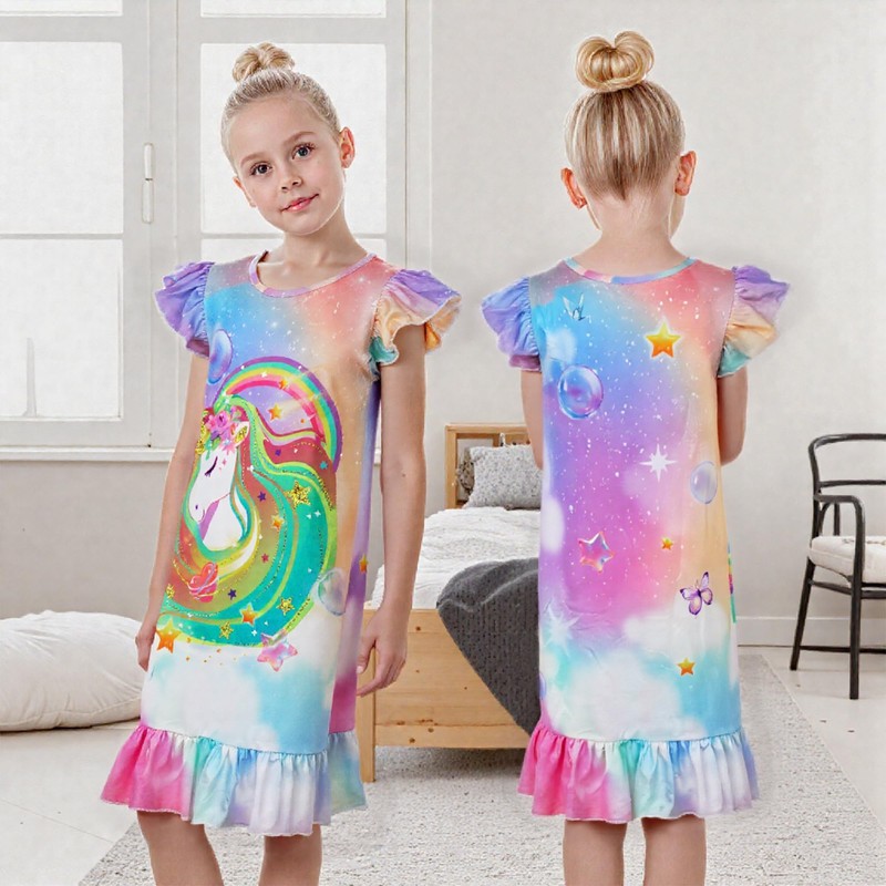 spxkd 2Pcs Girls Kawaii Dress Princess Short Sleeves Skirt 3-7