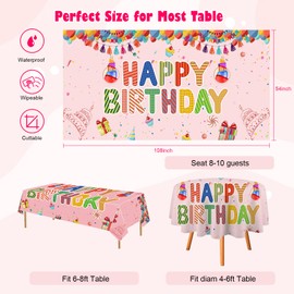 BingZair Birthday Tablecloth 108×54 Inch Rectangular Waterproof Reusable Table Cloth, Happy Birthday Colorful Balloons Cakes Gift Boxes Washable Table Cover for Party Picnic Baby Shower Dinner Decor