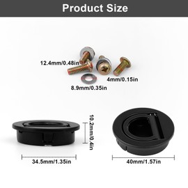 0XBIT Inlet Handle, Black, Pack of 2 Round Embedded Pull Ring Handle, Recessed Grip with Mounting Kit, Shell Handle Black for Drawers, Cupboards, Yachts, Dressers