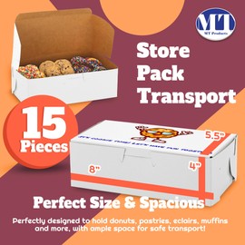 MT Products Custom Bakery Boxes - 8" x 5.5" x 3" White Customizable Printed Donut and Cupcake Boxes Printed with Logo (Pack of 15) - Made in the USA
