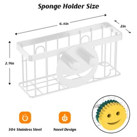 MURLONG Sponge Holder Smiley Face, Sink Caddy for Kitchen Sink, Sink Organizer Sponge Holder with 2 PCS Suction Cups/1 PCS Adhesive Strips, Designed for Sponge, Soap, Dish Brush, Scrubber-White