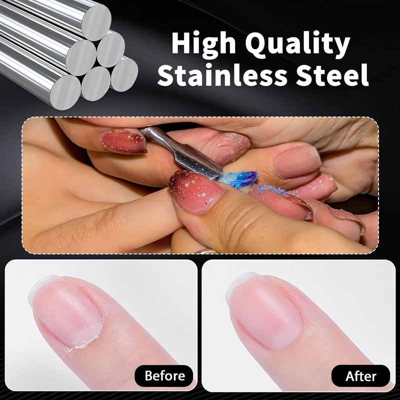 2 Pcs Stainless Steel Cuticle Pusher and Remover with Storage