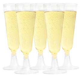 Lyneun Plastic Champagne Glasses, Pack of 25, 150 ml Champagne Glasses, Plastic, Reusable, Transparent Champagne Glasses Plastic for Weddings, Birthdays, Parties