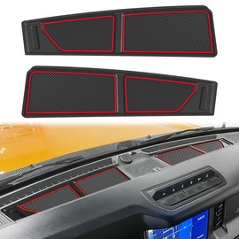 auovo Dash Cover Tray Fit for Ford Bronco Accessories 2026 2025 2021 2022 2023 2024 Anti-Slip Silicone Dashboard Compartments Mat fit Bronco 2/4-Door Interior Dash Pad Liners 2-pc Set (Red Trim)