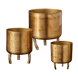 47th & Main Antiqued Metal Footed Home Décor Pots Planters for Succulents and Flowers, Set of 3, Gold