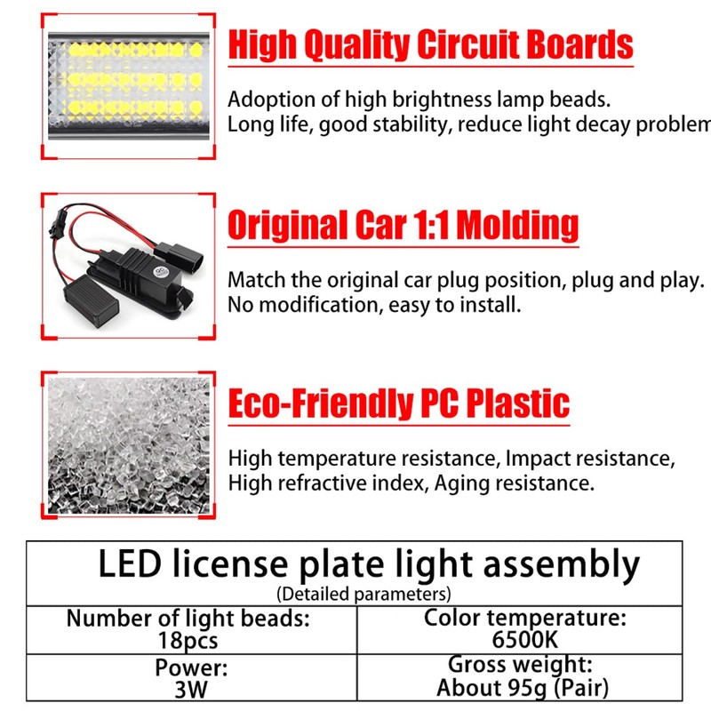 2pcs LED License Number Plate Light Lamp Canbus Compatible For