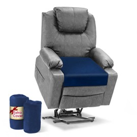 NAJOFAN Extra Large Recliner Cushion 20" x 20", 5inch Thick Memory Foam, Soft Velevt Cover & Extra 3D Mesh Replacement Cover, Non-Slip Bottom, Office Chair Booster Cushion for Elderly (Blue)