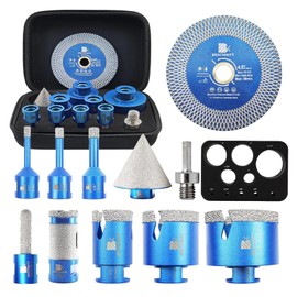 Tile Hole Saw Kit - BRSCHNITT Diamond Core Drill Bit 1/4" 5/16" 3/8" 1-3/8"2" 2-1/2"& 3/8" 1" Finger Bit & 2" Chamfer Bit for Porcelain Tile Ceramic Marble Granite & Diamond Blade