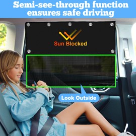 2 PCS Car Window Shades for Baby UV Protection,Half Blackout & Half See-Through Car Sun Shade Curtain for Rear Side Window,Universal Fit Most (95%) of Cars Windows Covers to Block Out Sun
