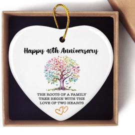 40th Anniversary Decorations Ornament Keepsake Sign Heart Plaque 40th Wedding Anniversary Couple Parents Engagement Gifts for Her Him Wife Husband Hang Christmas Ceramic Ornaments
