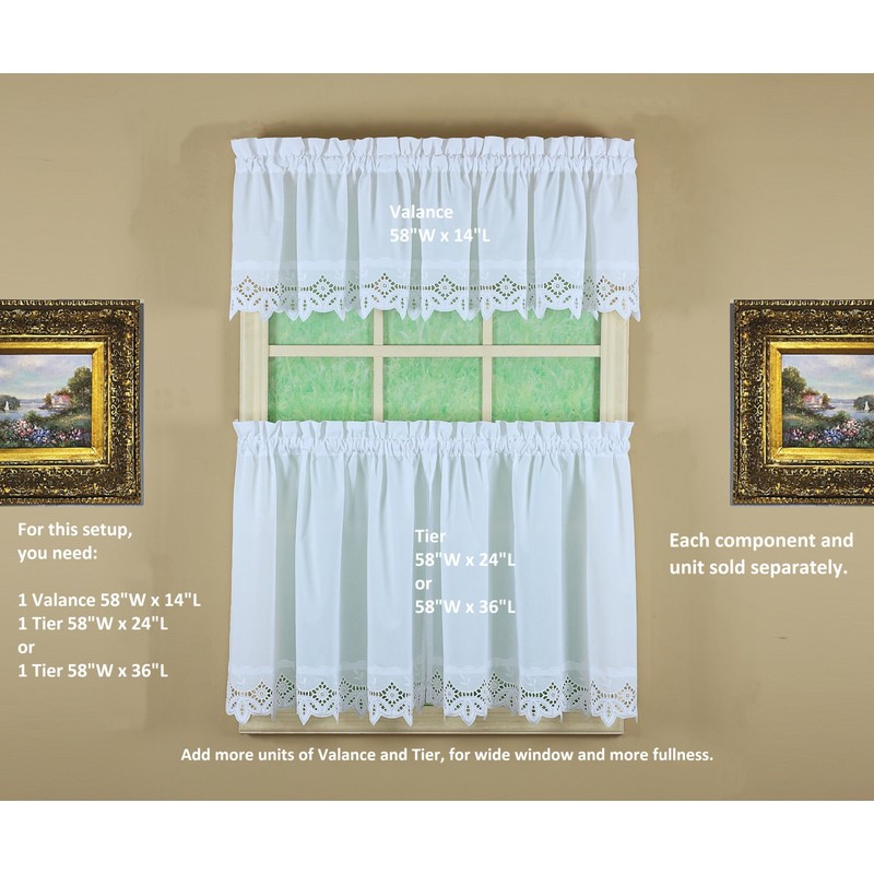 Today's Curtain, Heirloom Battenberg Eyelet Tier 36", White, 58" W
