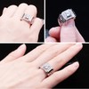 Uloveido Big Square Silver Tone Rings with Round Radiant CZ