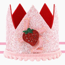 PEUTIER 1/2 Birthday Strawberry Hat, Pink Berry Half Birthday Hat Sweet Baby Girl Strawberry Headwear Creative Half Berry Birthday Party Supplies for Baby Shower Party Decoration
