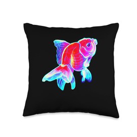 Synthwave Goldfish Tees Synthwave Oranda Fancy Goldfish Aquarium Fish Throw Pillow, 16x16, Multicolor