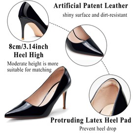 Elisabet Tang 3 in Classic Pointy Pull on Heeled Wedding Pumps - Comfortable Stiletto Closed Toe Dress Heels for Prom Work Black Patent 9.5