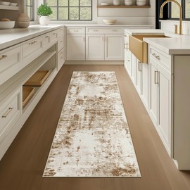 Fmfunctex 2x6 Runner Rug Washable Brown Beige Modern Abstract Entryway Non Slip Neutral Low Pile Indoor Carpet Soft Accent Hallway Rug for Kitchen Living Room Bedroom Bathroom Laundry Entrance Bedside