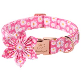 Babole Pet Dog Collars with Flower Tie,Summer Pink Daisy Flower Dog Collar with Safety Metal Buckle Adjustable Puppy Collars for Small Medium Large Dog,Boy&Girl Dog Collar Gift,S-Neck 10"-16"